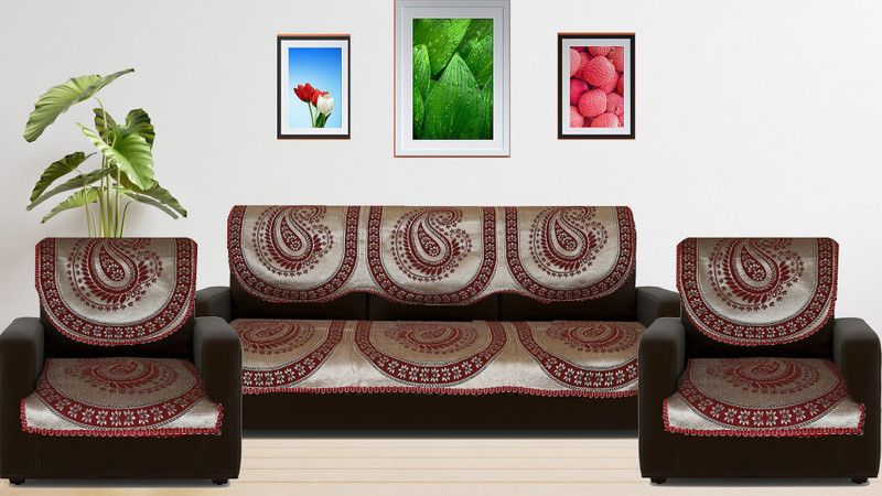 Lakshya Home Décor Polyester Abstract Sofa Cover  (Maroon Pack of 6)