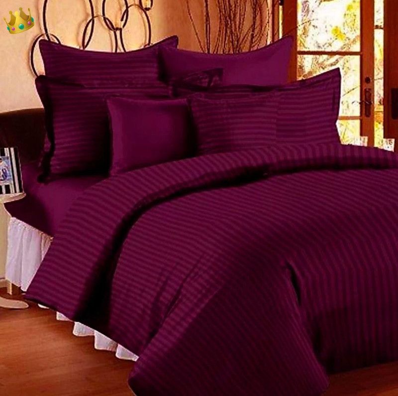 Trendy Home Decor 340 TC Cotton Double Striped Flat Bedsheet  (Pack of 1, wine)