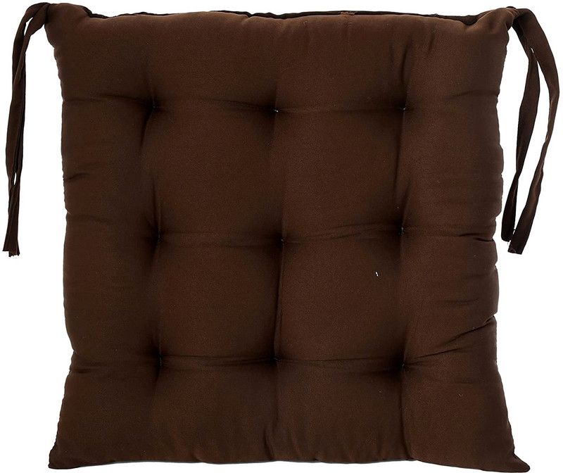 Cotton Solid Chair Pad Pack of 1  (Brown)