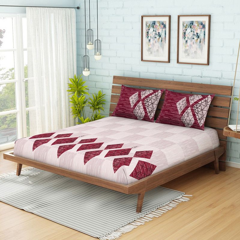 SPACES 144 TC Cotton King Abstract Flat Bedsheet  (Pack of 1, Magenta)