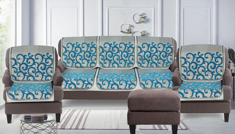 SHP PRODUCT Cotton Abstract Sofa Cover  (Blue Pack of 6)