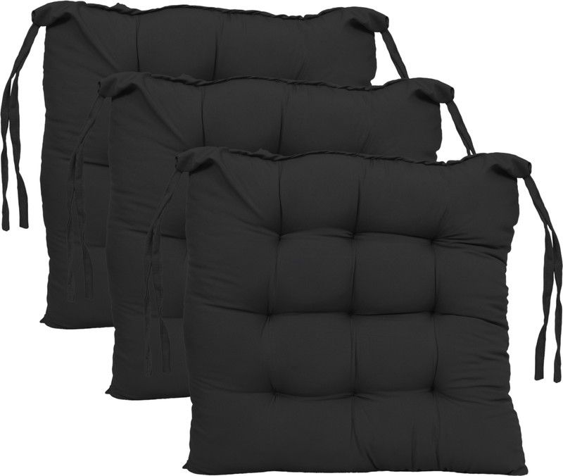 Raghunandi Creations Chair Pad Cotton Solid Chair Pad Pack of 3  (Black)