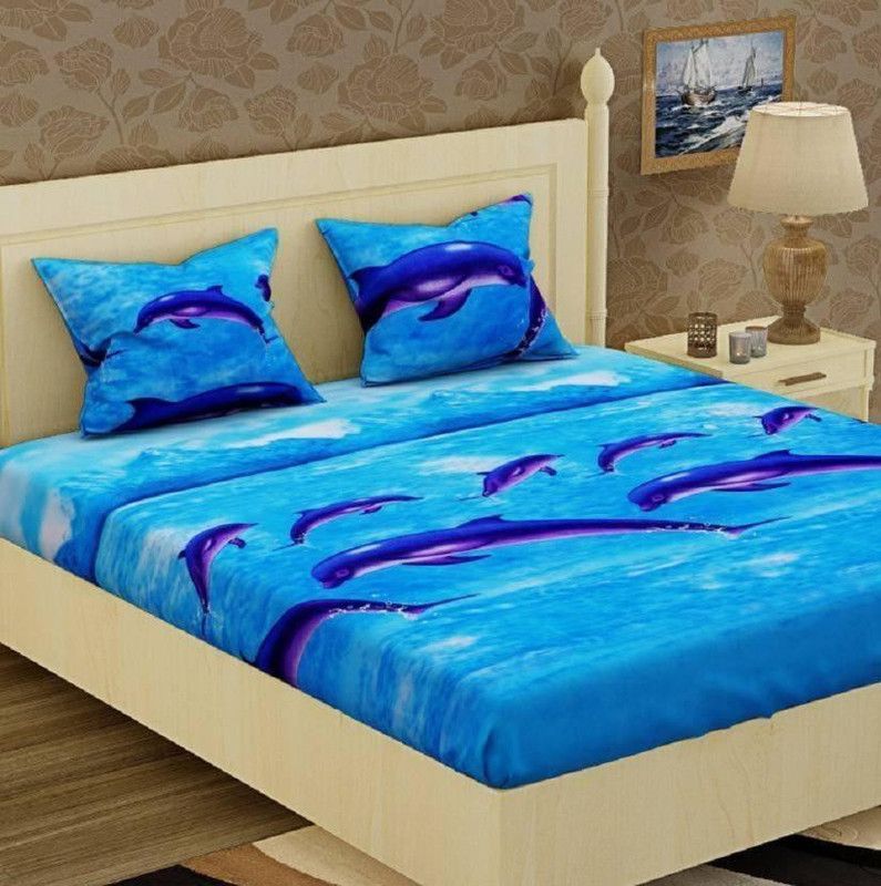 Sophie Creation 150 TC Polycotton Double 3D Printed Flat Bedsheet  (Pack of 1, Multicolor)