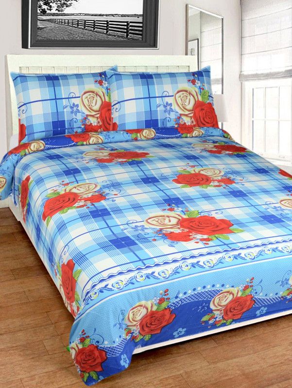 Exotic Home 1 TC Polycotton Double 3D Printed Flat Bedsheet  (Pack of 1, Blue)