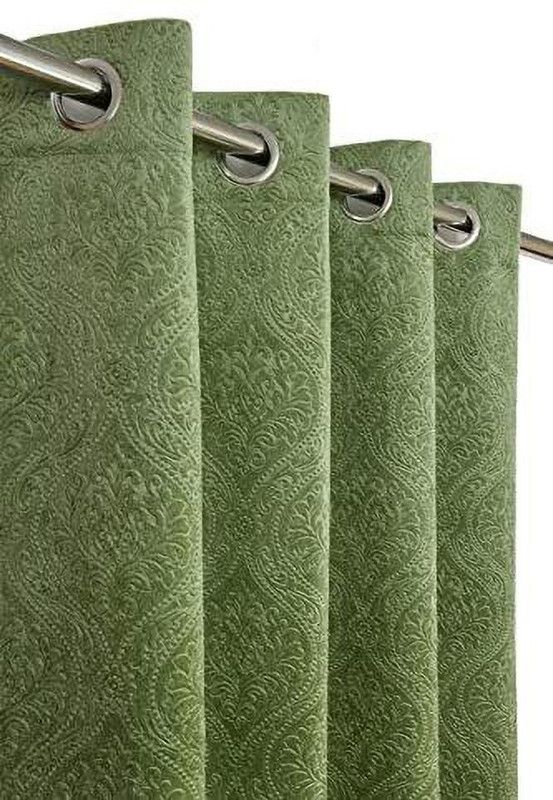 BK HOMZ 274 cm (9 ft) Velvet Room Darkening Long Door Curtain Single Curtain  (Self Design, Green)