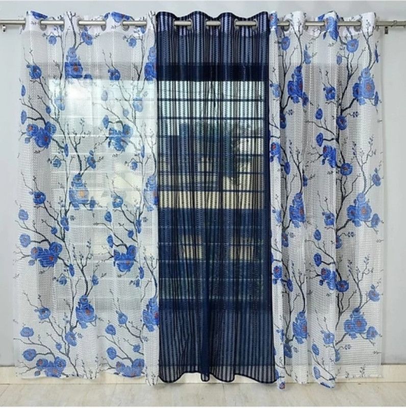 152.4 cm (5ft) Window Curtain  (Blue, Pack of 3)