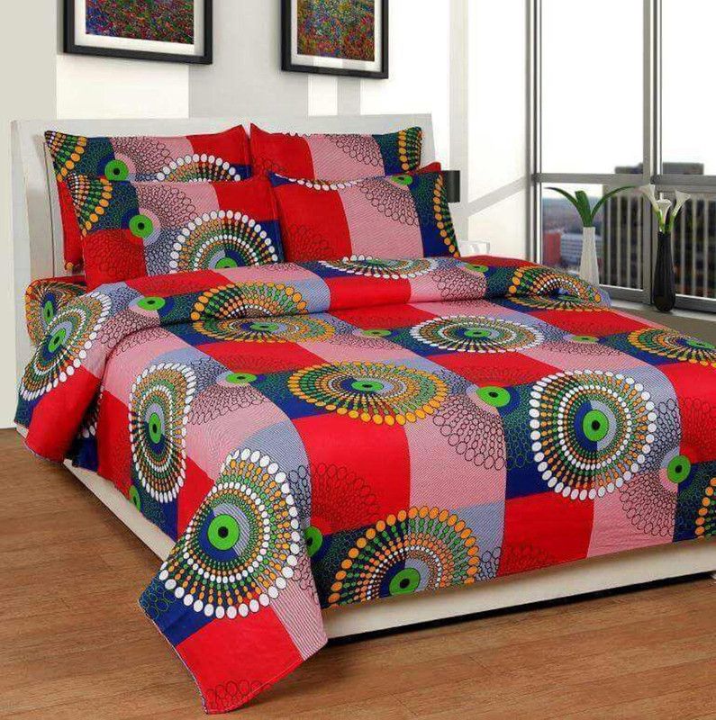 Radhe Vrinda 280 TC Cotton Double 3D Printed Flat Bedsheet  (Pack of 1, Multicolor)