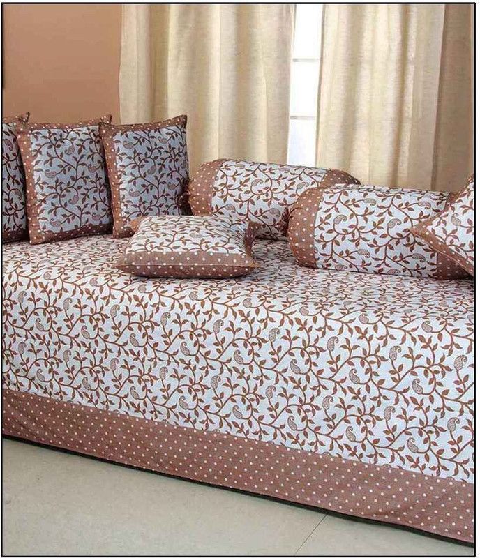 S Décor Cotton Floral Diwan Set  (Brown)