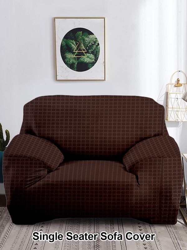 Cortina Polyester Checkered Sofa Cover  (Brown Pack of 1)