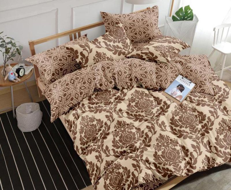 Kesar Enterprises 400 TC Cotton Double 3D Printed Flat Bedsheet  (Pack of 1, Light Brown)