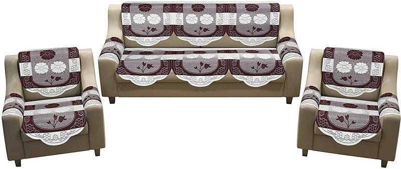 moninfinity Cotton Embroidered Sofa Cover  (brown Pack of 12)