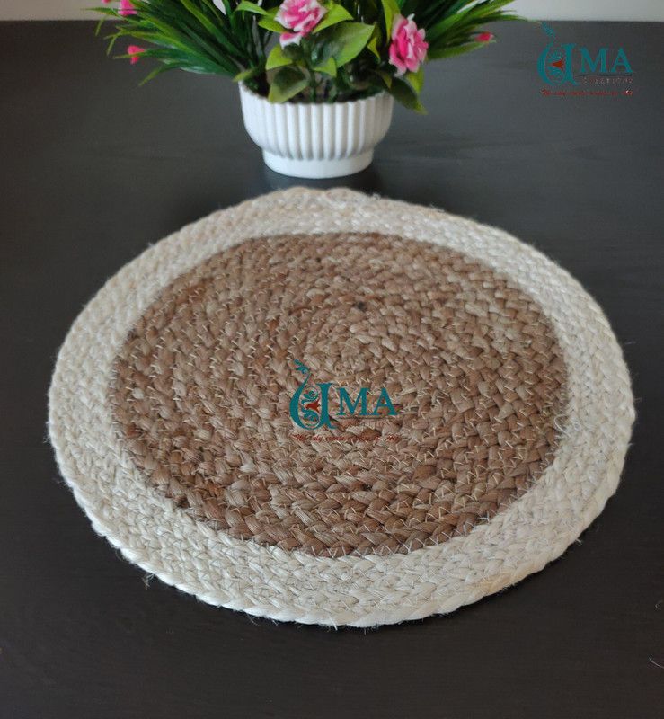 UMA Round Pack of 2 Table Placemat  (White, Beige, Jute)