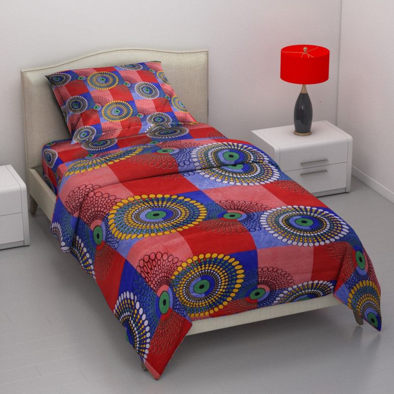 Guru Creations 144 TC Microfiber Single Floral Flat Bedsheet  (Pack of 1, Red)