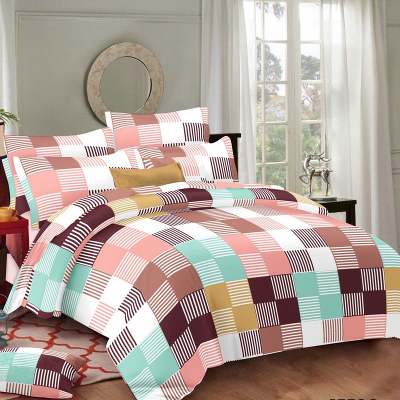 believe 180 TC Cotton Double Checkered Flat Bedsheet  (Pack of 1, Pink)