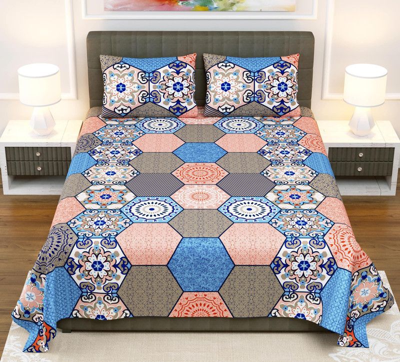 BONVOY 210 TC Cotton Double Printed Flat Bedsheet  (Pack of 1, Multicolor)