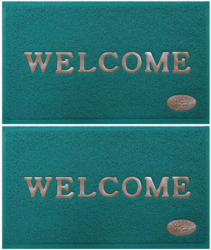 iSHKRA PVC (Polyvinyl Chloride) Door Mat  (Dark Green, Dark Green, Medium, Pack of 2)