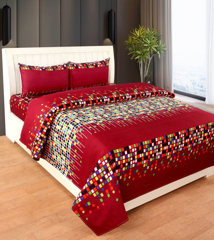 Bedress 160 TC Cotton Double 3D Printed Flat Bedsheet  (Pack of 1, Multicolor)