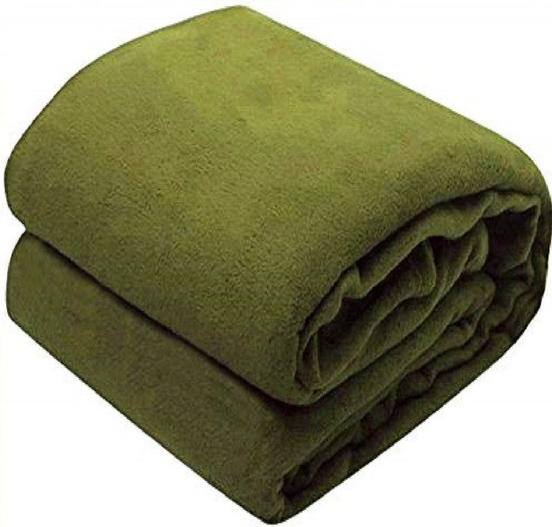 The Home Talk Solid Double Fleece Blanket for Mild Winter  (Woollen Blend, Green)