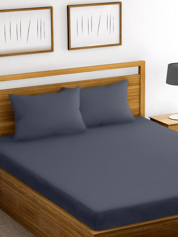 Huesland 200 TC Cotton King Solid Flat Bedsheet  (Pack of 1, Grey)