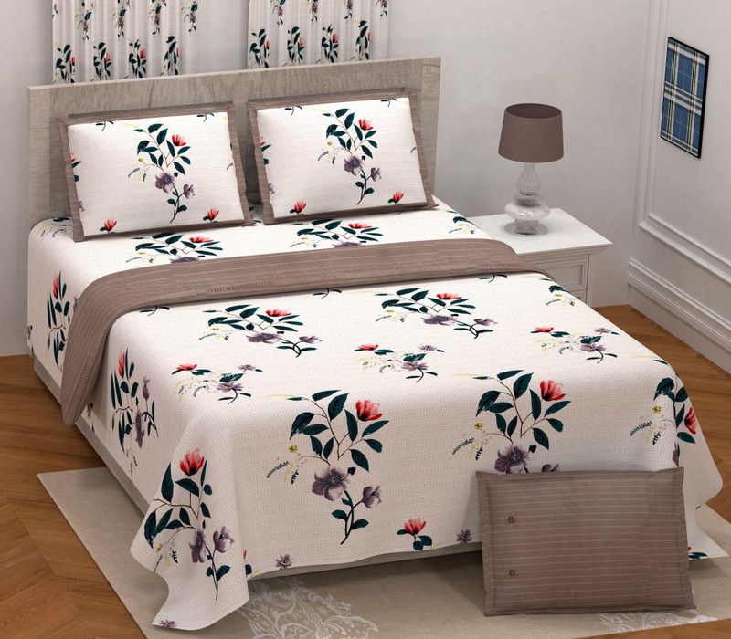 Rangun 180 TC Cotton King Floral Flat Bedsheet  (Pack of 1, Brown)
