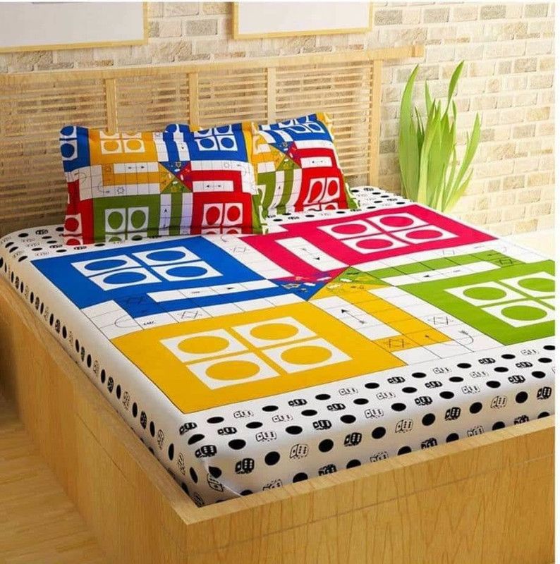 MRJ 150 TC Cotton Double Printed Flat Bedsheet  (Pack of 1, White)