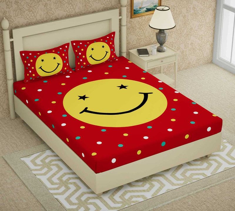 zonpik 144 TC Cotton Double Printed Flat Bedsheet  (Pack of 1, Red)