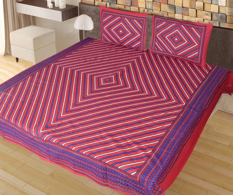 Womanica 144 TC Cotton Double Jaipuri Prints Flat Bedsheet  (Pack of 1, Maroon)