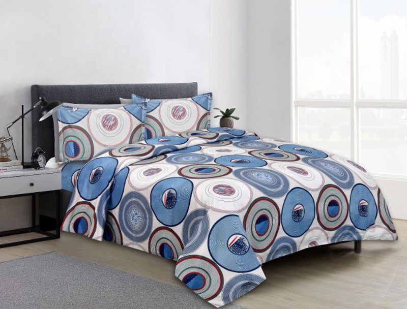 Grah Sajja 180 TC Cotton King 3D Printed Flat Bedsheet  (Pack of 1, Blue)