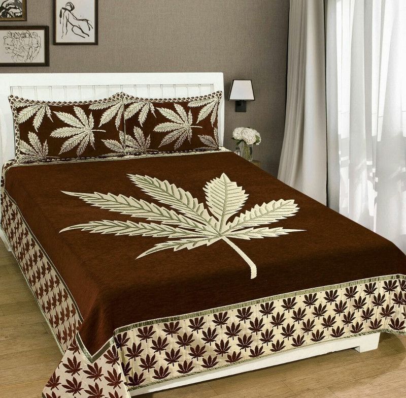 MAD DECOR HOUSE 500 TC Velvet Double Embroidered Flat Bedsheet  (Pack of 1, Brown)