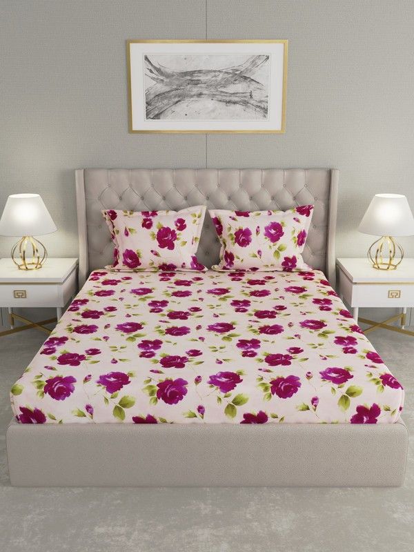 Raymond Home 0 TC Microfiber Double Floral Flat Bedsheet  (Pack of 1, Purple)