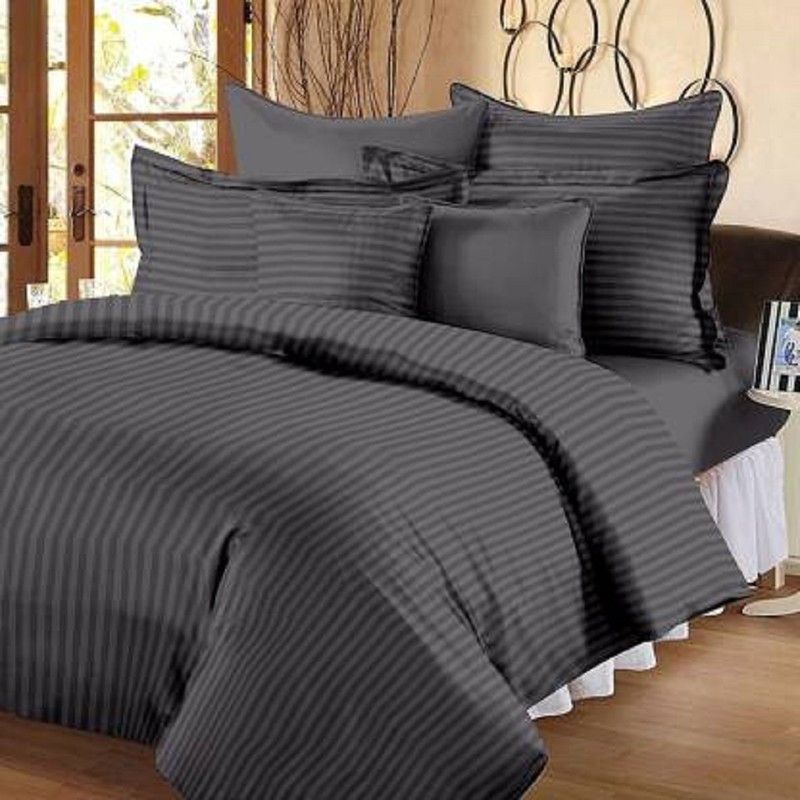 DREAMPOINT 210 TC Satin King Solid Flat Bedsheet  (Pack of 1, Grey)
