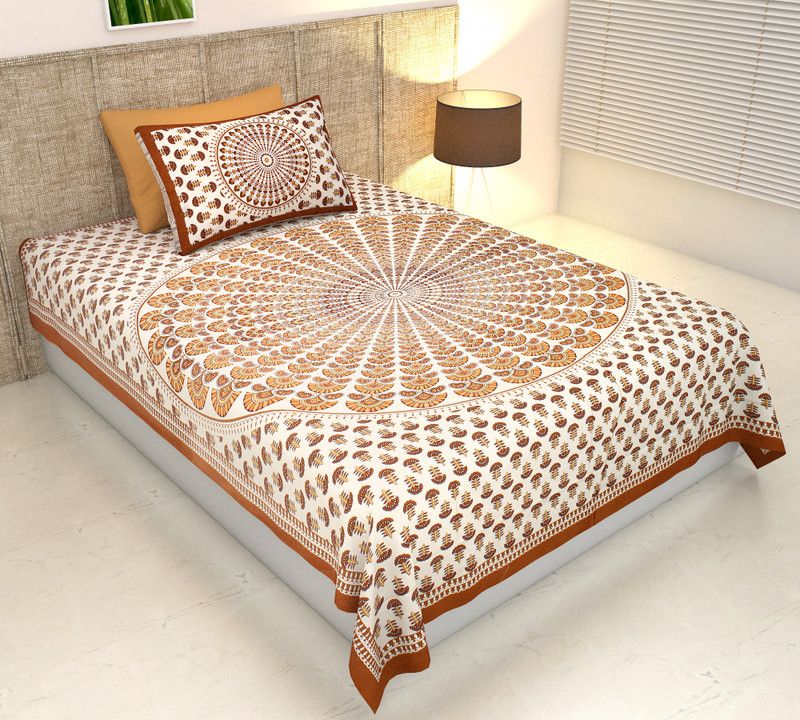 Shivay Enterprises 104 TC Cotton Single Jaipuri Prints Flat Bedsheet  (Pack of 1, Brown)