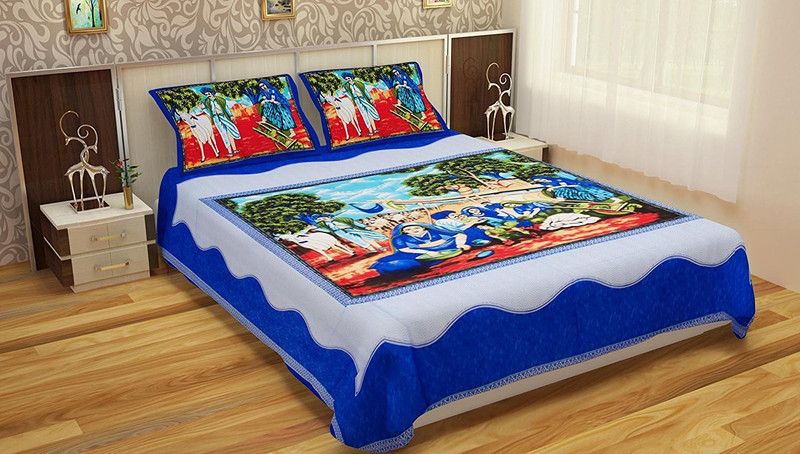 Decorista 125 TC Cotton Double Printed Flat Bedsheet  (Pack of 1, Multicolor)