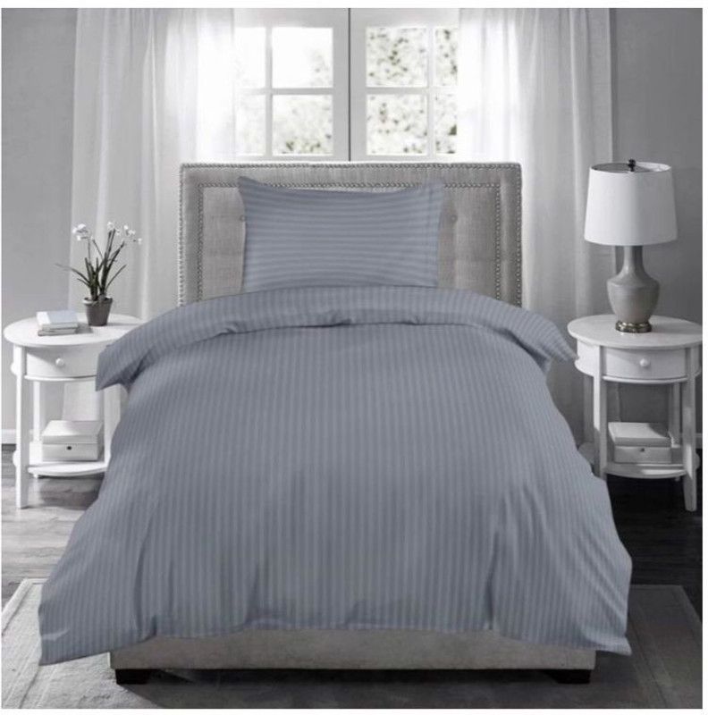 gbl implex 144 TC Satin, Microfiber Single Striped Flat Bedsheet  (Pack of 1, Grey)