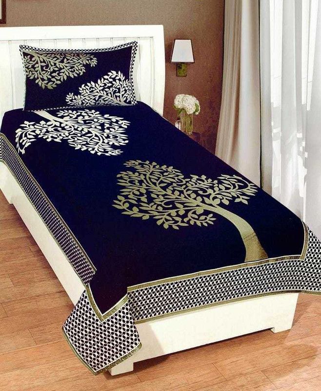 HomeStore-YEP 104 TC Cotton Single Printed Flat Bedsheet  (Pack of 1, Blue)