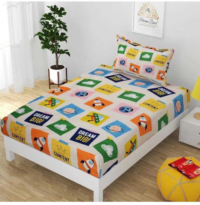 210 TC Microfiber Single 3D Printed Bedsheet  (Pack of 1, beige)