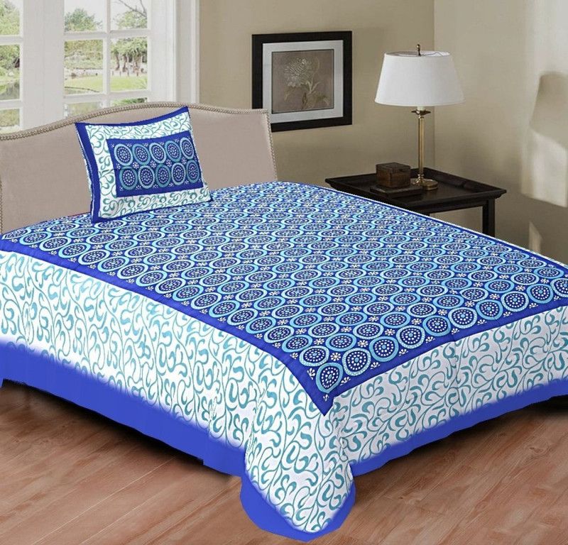 144 TC Cotton Single Printed Bedsheet  (Pack of 1, Blue)
