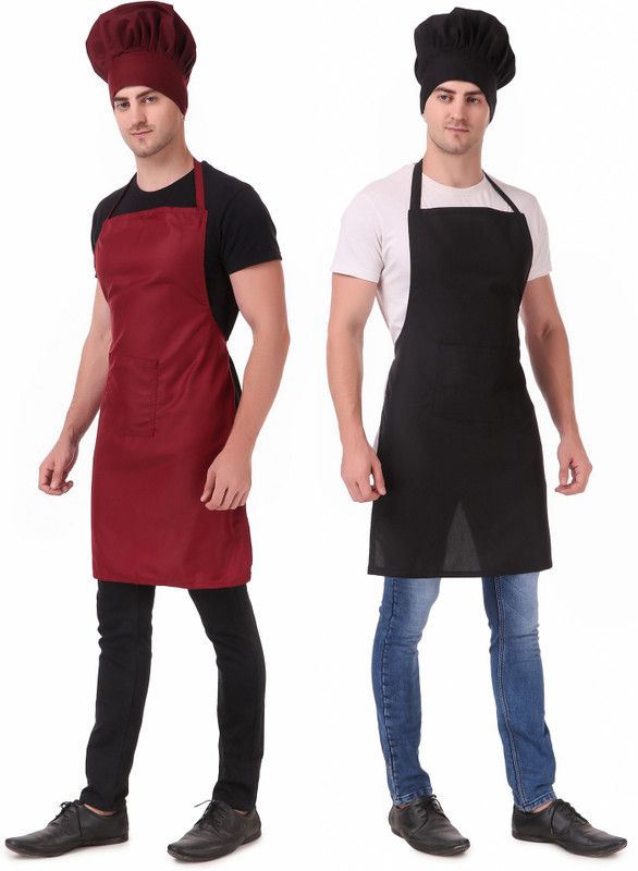 Kodenipr Club Blended Chef's Apron - Free Size  (Maroon, Black, Pack of 2)