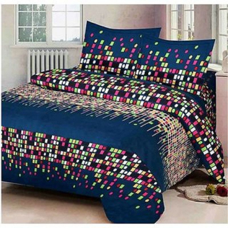 New panipat textile zone 104 TC Microfiber Double 3D Printed Fitted & Flat Bedsheet  (Pack of 1, Green)