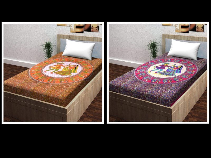 144 TC Cotton Single Jaipuri Prints Bedsheet  (Pack of 2, Design137)
