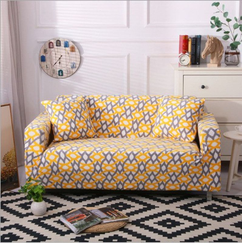 Mac Lawrence Polyester Geometric Sofa Cover  (Yellow Gray Pack of 1)