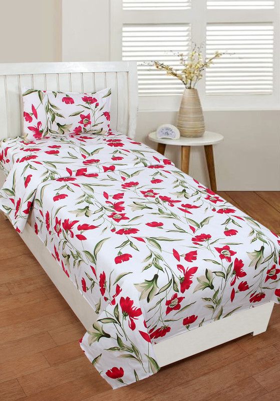 HOME KART 144 TC Microfiber Single 3D Printed Fitted & Flat Bedsheet  (Pack of 1, White)