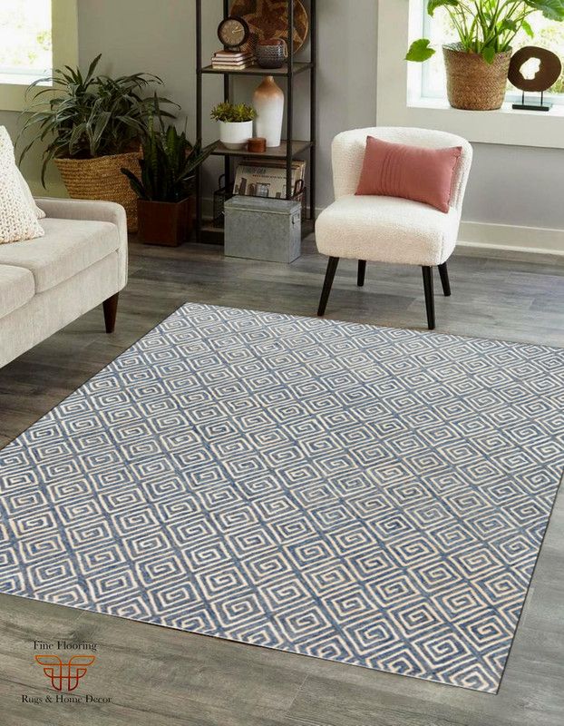 fineflooring Light Blue Wool Carpet  (155 cm, X 245 cm, Rectangle)
