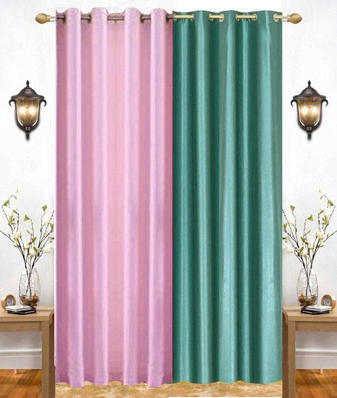 India Furnish 213 cm (7 ft) Polyester Semi Transparent Door Curtain (Pack Of 2)  (Plain, Solid, Turquoise:Baby Pink)