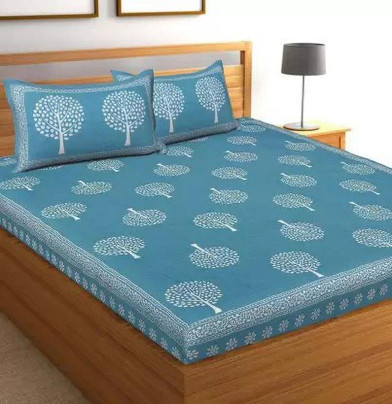 SalesRoom 144 TC Cotton Double Jaipuri Prints Flat Bedsheet  (Pack of 1, Green)