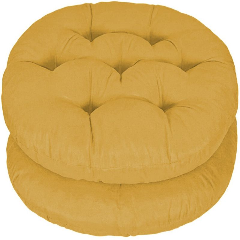 Mom's Moon Round Chair Cushion Polyester Fibre Solid Chair Pad Pack of 2  (Beige)