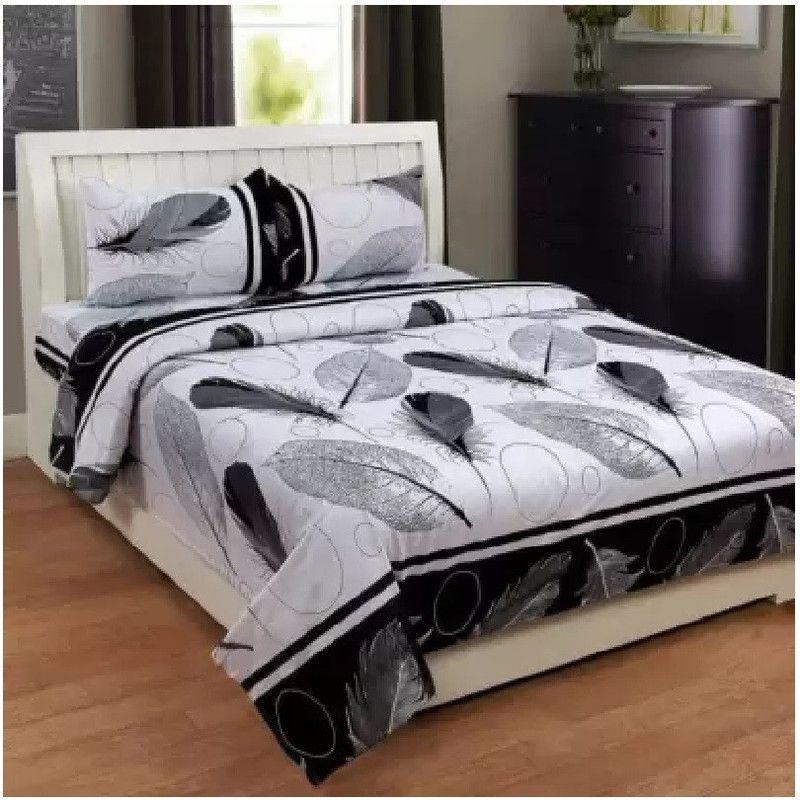 220 TC Polycotton Double 3D Printed Bedsheet  (Pack of 1, WHITE)