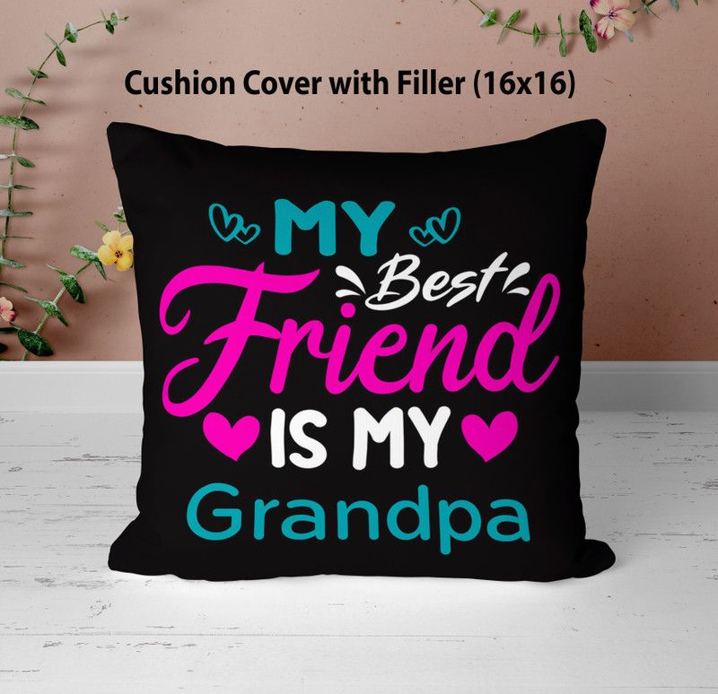 NH10 DESIGNS Grand Pa Printed Cushion Pillow For GrandPa 16x16 inch MBFIM16CU1 64 Microfibre Solid Cushion Pack of 1  (Black)