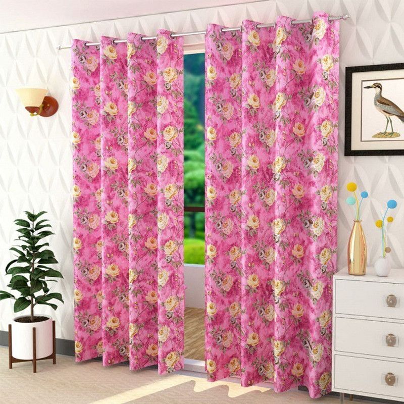MSD Decor Hub 152 cm (5 ft) Polyester Blackout Window Curtain (Pack Of 2)  (Printed, Pink)