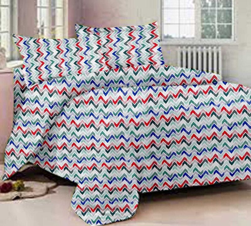 Khushi 144 TC Satin Double Printed Flat Bedsheet  (Pack of 1, Blue)